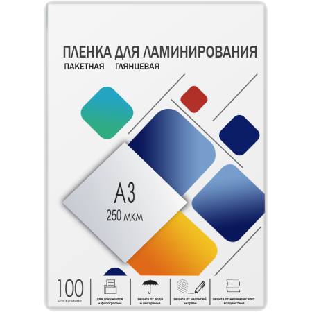 Пленка 303х426 (250 мик) 100 шт./ Пленка для ламинирования A3, 303х426 (250 мкм) глянцевая 100шт, ГЕЛЕОС [LPA3-250]
