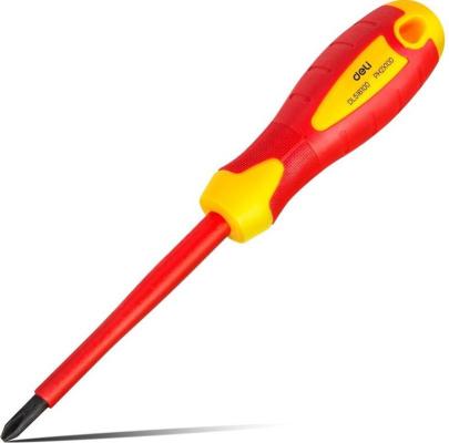 Диэлектрическая крестовая отвертка Deli DL516100 PH2х100мм  сталь Cr-V, сертификат VDE для работ под напряжением до 1000 В