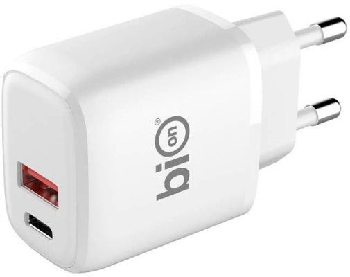 Bion Сетевое Зарядное Устройство, USB-A + USB-C, PowerDelivery, 18 Вт, белый [BXP-ADP-PD-AC-18W]
