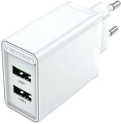 Сетевое зарядное устройство Vention на 2 порта USB (A+A) QC 3.0 Белый