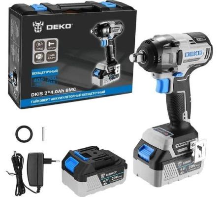 DEKO Гайковерт аккумуляторный бесщеточный DKIS, 20В, 2х4.0Ач, 400Нм, в кейсе 063-4432