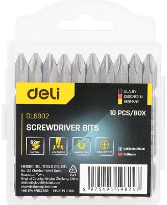 Набор двухсторонних бит 10 шт Deli DL6902 PH2*65мм, сталь S2 с твердостью 58-60HRC, пласт.кейс