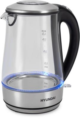 Чайник электрический Hyundai HYK-G8406 1.7л. 2200Вт прозрачный/черный (корпус: нержавеющая сталь)