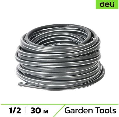 Шланг поливочный армированный Deli DL8072-30 30 метров, 1/2&quot;, 4 слоя, давление до 25 бар, серый