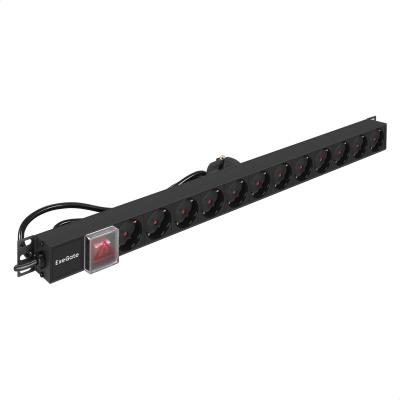 Блок розеток вертикальный ExeGate ServerPro PDU-V120 Al-12S-EU2.5-SW (19", 1U, Алюминий, 12 Schuko, кабель с евровилкой VDE-250V-16A-3*1.5mm2, 2.3 метра, выкл. с подсветкой, черный, RTL)