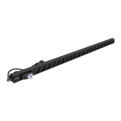 Блок розеток вертикальный ExeGate ServerPro PDU-V201 Al-20S-EU3-1P (19", 1U, Алюминий,20 Schuko, кабель с евровилкой VDE-250V-16A-3*2.5mm2, 2.8 метра, автомат защиты, черный, RTL)