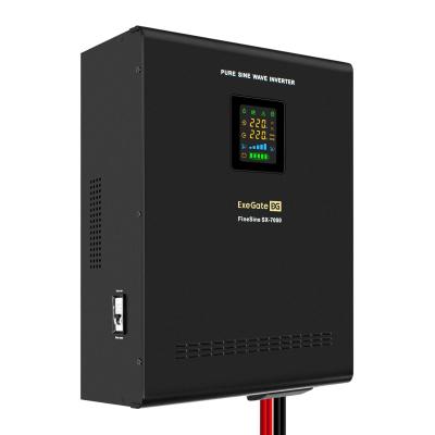ИБП (инвертор, синус, для котла, настенный) ExeGate FineSine SX-7000.LCD.AVR.2SH.T <7000VA/5000W, чистая синусоида, цветной LCD-дисплей, AVR, 2*Schuko+клеммы, линейно-интерактивный, внешняя батарея 48В до 200Ач (поставляется отдельно), крепление настенное, Black>