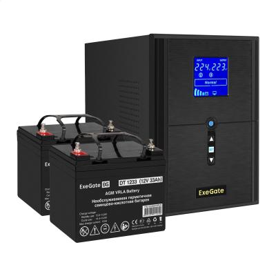Комплект ИБП EX295989RUS + батарея 33Aч EX282974RUS 2шт (инвертор, синус, для котла) ExeGate SineTower SZ-2000.LCD.AVR.3SH.1C13.USB <2000VA/1600W, чистый синусоида, LCD дисплей, AVR, 3*Schuko+1*C13, USB, линейно-интерактивный, Black> + батарея ExeGate DT 1233 (12В, 33Ач) 2шт