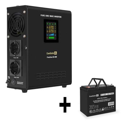 Комплект ИБП EX295995RUS + батарея 75Aч EX282983RUS 1шт (инвертор, синус, для котла, настенный) ExeGate FineSine SX-500.LCD.AVR.2SH <500VA/300W, чистая синусоида, цветной LCD-дисплей, AVR, 2*Schuko, линейно-интерактивный, крепление настенное/универсальное, Black> + батарея ExeGate DT 1275 (12В, 75Ач) 1шт