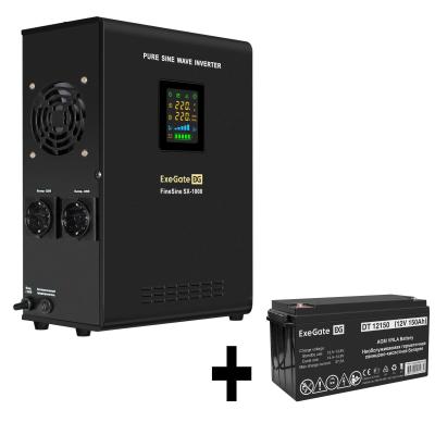 Комплект ИБП EX295997RUS + батарея 150Aч EX282990RUS 1шт (инвертор, синус, для котла, настенный) ExeGate FineSine SX-1000.LCD.AVR.2SH <1000VA/600W, чистая синусоида, цветной LCD-дисплей, AVR, 2*Schuko, линейно-интерактивный, крепление настенное/универсальное, Black> + батарея ExeGate DT 12150 (12В, 150Ач) 1шт