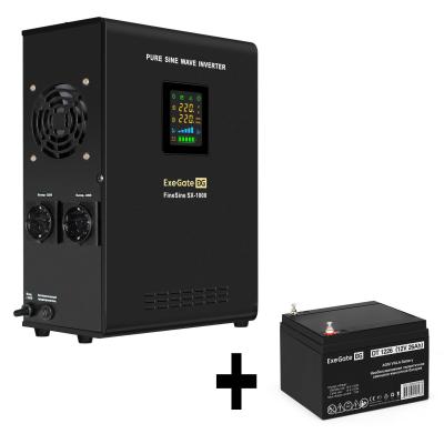Комплект ИБП EX295997RUS + батарея 26Aч EX282970RUS 1шт (инвертор, синус, для котла, настенный) ExeGate FineSine SX-1000.LCD.AVR.2SH <1000VA/600W, чистая синусоида, цветной LCD-дисплей, AVR, 2*Schuko, линейно-интерактивный, крепление настенное/универсальное, Black> + батарея ExeGate DT 1226 (12В, 26Ач) 1шт