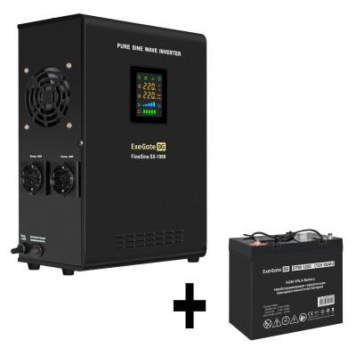 Комплект ИБП EX295997RUS + батарея 55Aч EX285667RUS 1шт (инвертор, синус, для котла, настенный) ExeGate FineSine SX-1000.LCD.AVR.2SH <1000VA/600W, чистая синусоида, цветной LCD-дисплей, AVR, 2*Schuko, линейно-интерактивный, крепление настенное/универсальное, Black> + батарея ExeGate DTM 1255 (12В, 55Ач) 1шт