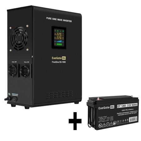 Комплект ИБП EX295997RUS + батарея 65Aч EX282980RUS 1шт (инвертор, синус, для котла, настенный) ExeGate FineSine SX-1000.LCD.AVR.2SH <1000VA/600W, чистая синусоида, цветной LCD-дисплей, AVR, 2*Schuko, линейно-интерактивный, крепление настенное/универсальное, Black> + батарея ExeGate DT 1265 (12В, 65Ач) 1шт