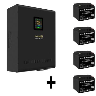 Комплект ИБП EX296003RUS + батарея 40Aч EX282976RUS 4шт (инвертор, синус, для котла, настенный) ExeGate FineSine SX-3000.LCD.AVR.2SH.T <3000VA/2100W, чистая синусоида, цветной LCD-дисплей, AVR, 2*Schuko+клеммы, линейно-интерактивный, крепление настенное, Black> + батарея ExeGate DT 1240 (12В, 40Ач) 4шт