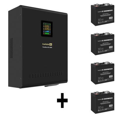 Комплект ИБП EX296003RUS + батарея 55Aч EX285667RUS 4шт (инвертор, синус, для котла, настенный) ExeGate FineSine SX-3000.LCD.AVR.2SH.T <3000VA/2100W, чистая синусоида, цветной LCD-дисплей, AVR, 2*Schuko+клеммы, линейно-интерактивный, крепление настенное, Black> + батарея ExeGate DTM 1255 (12В, 55Ач) 4шт