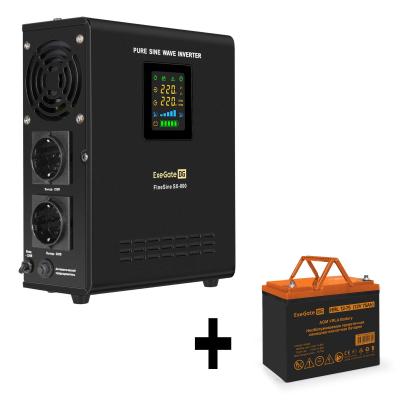 Комплект ИБП EX295996RUS + батарея 75Aч EX285653RUS 1шт (инвертор, синус, для котла, настенный) ExeGate FineSine SX-800.LCD.AVR.2SH <800VA/500W, чистая синусоида, цветной LCD-дисплей, AVR, 2*Schuko, линейно-интерактивный, крепление настенное/универсальное, Black> + батарея ExeGate HRL 12-75 (12В, 75Ач) 1шт