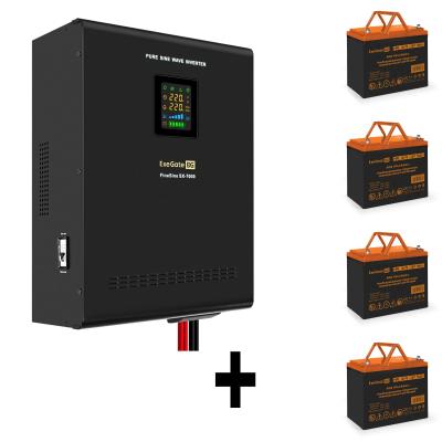 Комплект ИБП EX296005RUS + батарея 75Aч EX285653RUS 4шт (инвертор, синус, для котла, настенный) ExeGate FineSine SX-7000.LCD.AVR.2SH.T <7000VA/5000W, чистая синусоида, цветной LCD-дисплей, AVR, 2*Schuko+клеммы, линейно-интерактивный, крепление настенное, Black> + батарея ExeGate HRL 12-75 (12В, 75Ач) 4шт