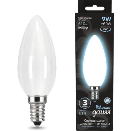 Лампа светодиодная Gauss Filament 103201209 9Вт цок.:E14 свеча 220B 4100K св.свеч.бел.нейт. (упак.:10шт)