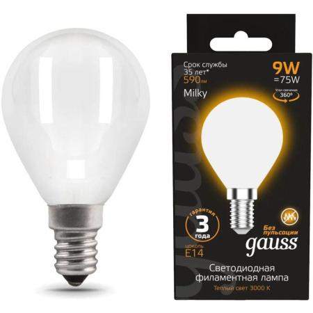 Лампа светодиодная Gauss Filament 105201109 9Вт цок.:E14 шар 220B 3000K св.свеч.бел.теп. (упак.:10шт)