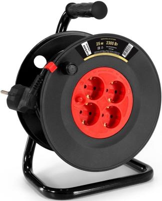 Удлинитель на катушке ExeGate industrial ECS-10-3-25 (4 евророзетки с заземлением, IP20, 25м, защита от детей, защита от перегрузки, 3х1,0мм2, 10А/2.3кВт)
