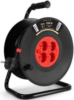 Удлинитель на катушке ExeGate industrial ECS-10-3-50 (4 евророзетки с заземлением, IP20, 50м, защита от детей, защита от перегрузки, 3х1,0мм2, 10А/2.3кВт)