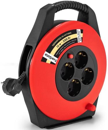 Удлинитель на катушке ExeGate Master ECS-10-3-10 (4 евророзетки с заземлением, IP20, 10м, защита от детей, защита от перегрузки, 3х0,75мм2, 10А/2.3кВт)