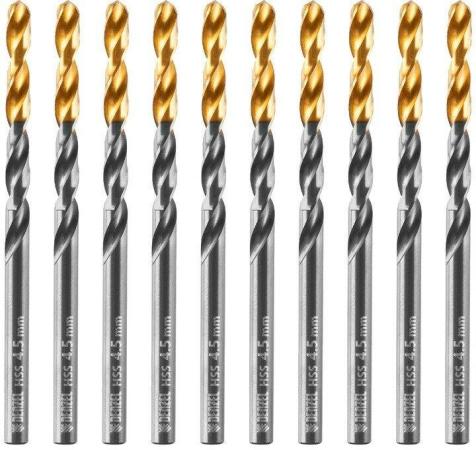 Сверло по металлу, 4,5 мм, HSS-Tin, Golden Tip, 10 шт.// Denzel