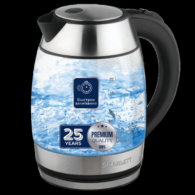 Чайник электрический Scarlett SC-EK27G94 2200 Вт серебристый 1.7 л стекло (уценка, неисправное оборудование, без колбы (разбита))