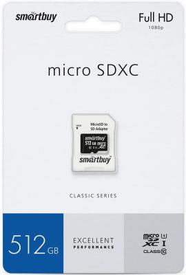 Micro SecureDigital 512GB Smartbuy Class10 UHS (с адаптером SD) (SB512GBSDCL10-01)