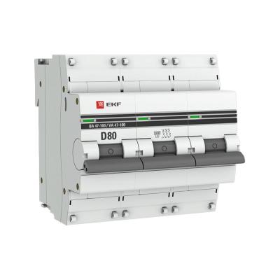 EKF Автоматический выключатель 3P 80А (D) 10kA ВА 47-100 PROxima mcb47100-3-80D-pro