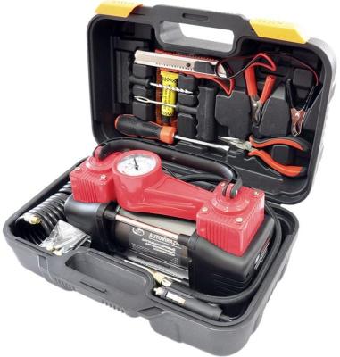 AUTOVIRAZH Компрессор двухцилиндровый 85 л/мин в кейсе с набором для ремонта колес , шт AV-010890