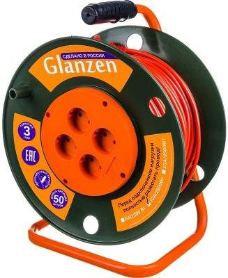 GLANZEN Удлинитель силовой на катушке 4 гн. 50 метров ПВС 2x1 EB-50-003 00012290