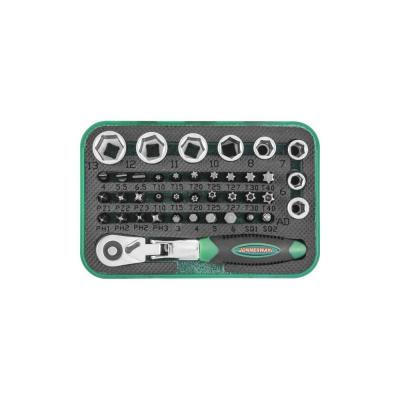 Jonnesway RD02040S Набор торцевых головок 1/4"DR, вставок-бит с трещоточной рукояткой мини 1/4"DR, 40 пр. 49305