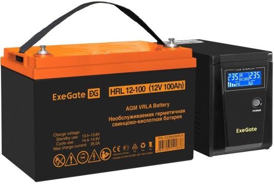 Комплект ИБП EX295986RUS + батарея 100Aч EX285656RUS 1шт (инвертор, синус, для котла) ExeGate SineTower SZ-600.LCD.AVR.1SH <600VA/360W, чистый синусоида, LCD дисплей, AVR, 1*Schuko, линейно-интерактивный, Black> + батарея ExeGate HRL 12-100 (12В, 100Ач) 1шт