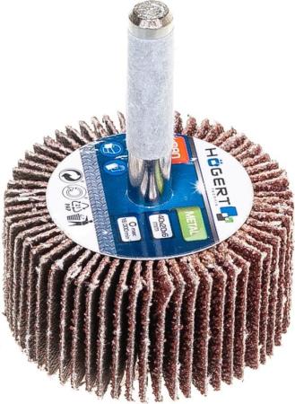 HOEGERT TECHNIK Круг шлифовальный лепестковый радиальный 40x20 мм с хвостовиком 6 мм, P80 HT8D003