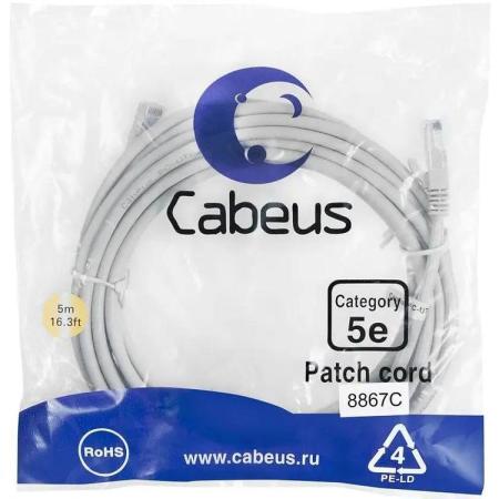 Cabeus PC-UTP-RJ45-Cat.5e-5m-LSZH Патч-корд U/UTP, категория 5е, 2xRJ45/8p8c, неэкранированный, серый, LSZH, 5м