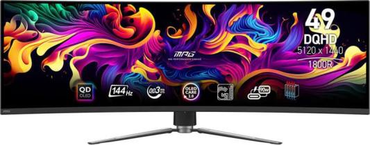 Монитор MSI 49" MPG 491CQP QD-OLED черный OLED LED 32:9 HDMI M/M матовая HAS Piv 1500000:1 1000cd 178гр/178гр 5120x1440 144Hz DP FHD USB 12.2кг