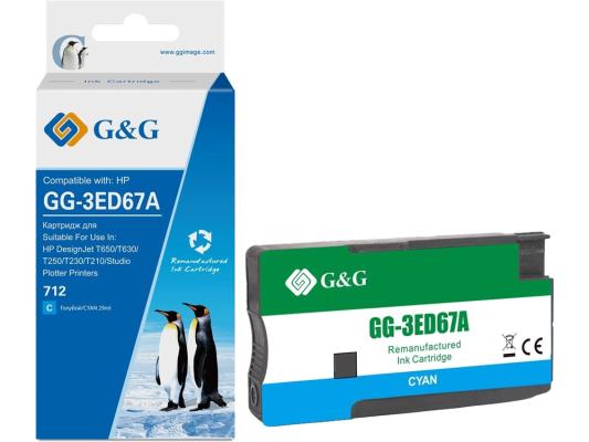 Картридж струйный G&G GG-3ED67A 712 голубой (29мл) для HP DesignJet T650/T630/T250/T230/T210/Studio Plotter Printers