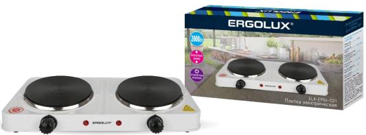 Ergolux ELX-EP04-C01 белая электроплитка, 2 конф., дисковый нагр.эл.2000Вт, 220-240В 13439