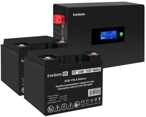 Комплект ИБП EX295994RUS + батарея 40Aч EX282976RUS 2шт (инвертор, синус, для котла, PF=1, настенный) ExeGate IdealSine SR-1500.LCD.2SH  <1500VA/1500W, чистая синусоида, цветной LCD-дисплей, 2*Schuko, крепление настенное, Black> + батарея ExeGate DT 1240 (12В, 40Ач) 2шт