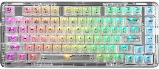 Игровая беспроводная клавиатура REDRAGON ELF PRO прозрачноно-белая (USB, Bluetooth, 2.4G, Redragon ICE, 82 кл ., RGB подсветка, 3000 мА)