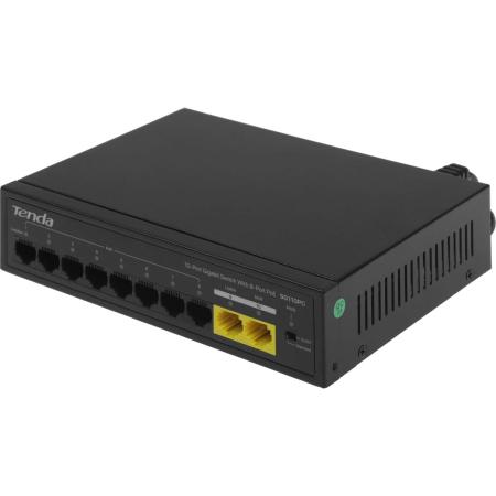 Tenda SG110PC Коммутатор неуправляемый PoE, 10 портов, 10x1 Гбит/с, PoE 8х30 Вт, 2хUplink, настольный