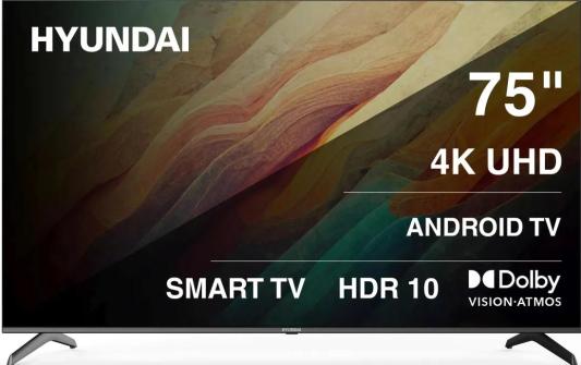 Телевизор LED Hyundai 75" H-LED75BU7009 Android TV Frameless черный 4K Ultra HD 60Hz DVB-T DVB-T2 DVB-C DVB-S DVB-S2 USB WiFi Smart TV