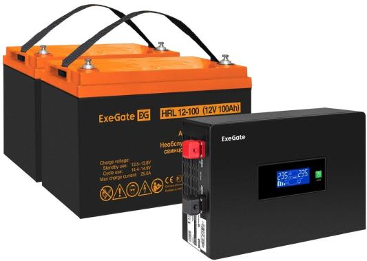 Комплект ИБП EX295994RUS + батарея 100Aч EX285656RUS 2шт (инвертор, синус, для котла, PF=1, настенный) ExeGate IdealSine SR-1500.LCD.2SH <1500VA/1500W, чистая синусоида, цветной LCD-дисплей, 2*Schuko, крепление настенное, Black> + батарея ExeGate HRL 12-100 (12В, 100Ач) 2шт