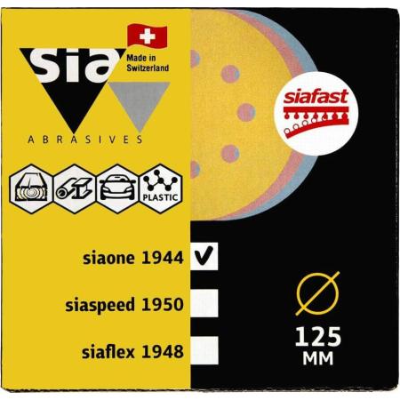 Sia Abrasives Шлифовальный круг на липучке "siaone 1944", упак 50 штук 8 отв., so50-125-8-240