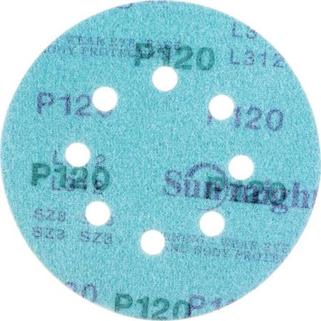 SUNMIGHT Шлифовальный круг L312TV 125мм на липучке, 8 отв, зелёный, P 120, 100 шт 53208