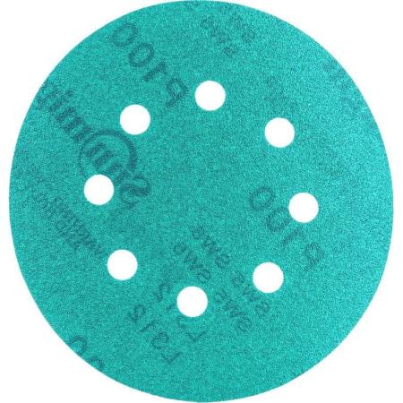 SUNMIGHT Шлифовальный круг L312TV 125мм на липучке, 8 отв, зелёный, P 100, 100 шт 53207