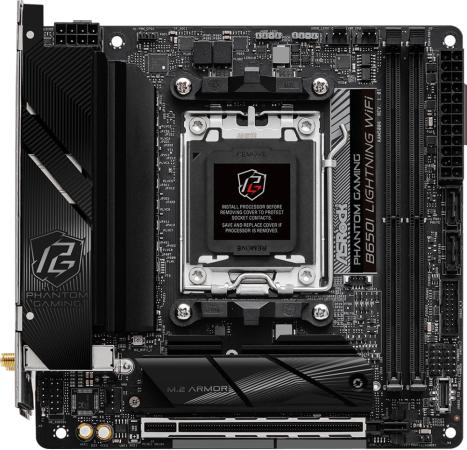 Материнская плата ASRock B650I Lightning WiFi AM5, B650, 2*DDR5, 2*SATA, 2*M.2, 3*USB 3.2, 4*USB 2.0, Type-C, 1*PCIx16, 1*M.2 (Key E), HDMI, mITX