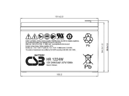 Батарея для ИБП CSB HR1224W F2 F1 12В 6Ач