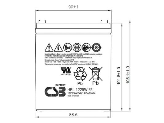 Батарея для ИБП CSB HRL1225W F2 FR 12В 5Ач